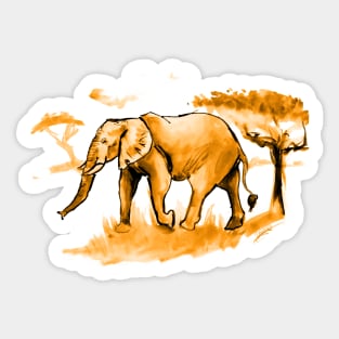 African Elephant at Sunset in Ink Sticker